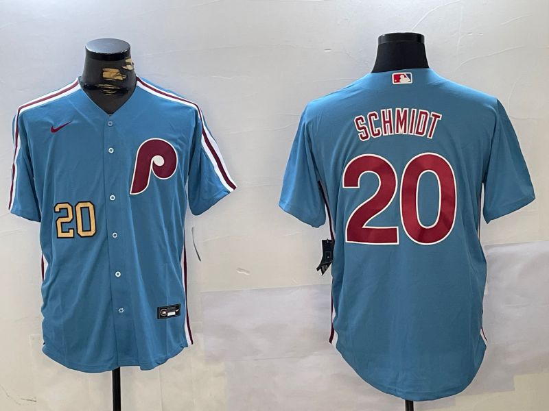 Men Philadelphia Phillies #20 Schmiot Blue Throwback Game 2024 Nike MLB Jersey style 3